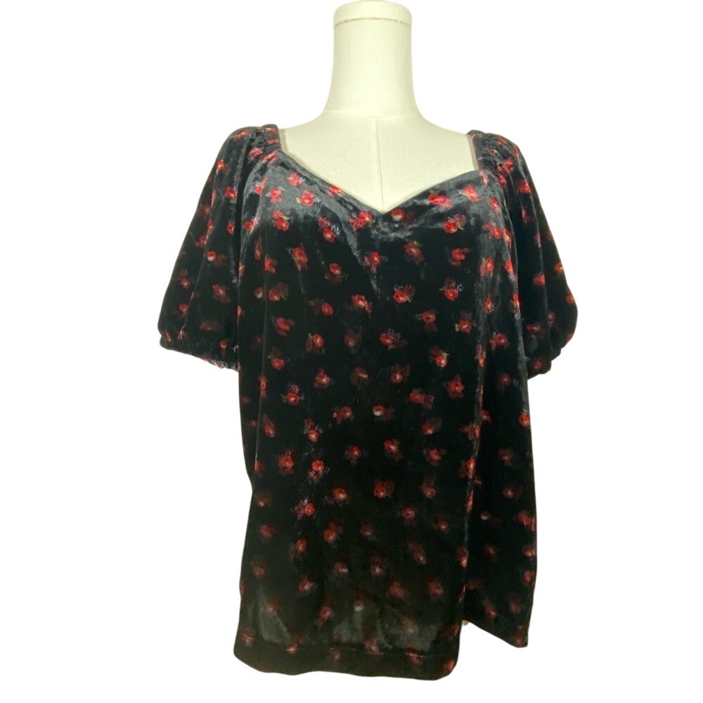 Whimsigoth boho Black Floral velvet puff sleeve size medium